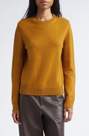 Max Mara Fresia Elbow Patch Wool & Cashmere Crewneck Sweater in Mustard at Nordstrom, Size Medium