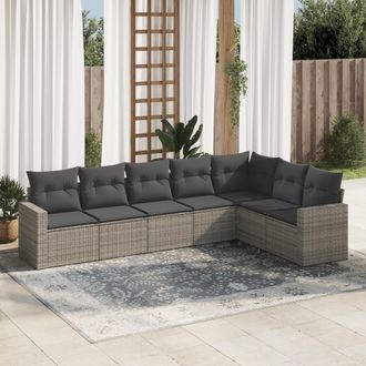 vidaXL Vidaxl - Set De Sof&aacute;s De Jard&iacute;n 7 Piezas Con Cojines Rat&aacute;n Pe Gris