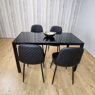 Kosy Koala Kosy Koala - Dining Table and 4 Chairs Black Glass 4 Leather Chairs Dining Room Furniture