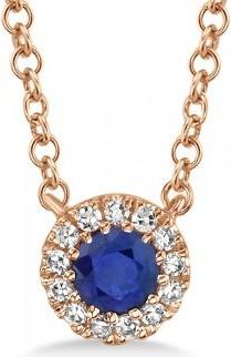 Allurez Diamond & Blue Sapphire Halo Pendant Necklace 14k Rose Gold (0.18ct)