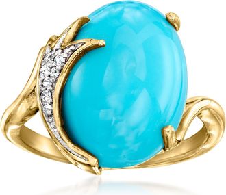 Ross-Simons Turquoise Ring With Diamonds in 18kt Gold Over Sterling