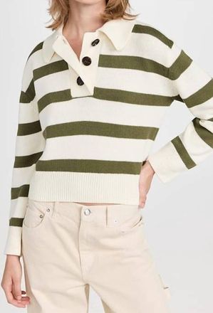 Rails Shae Polo Sweater In Ivory Olive Stripe