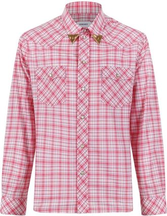 Versace Checked Cotton-Poplin Slim Shirt - Heren - Casual Overhemden - Roze - L - Katoen - Overhemden