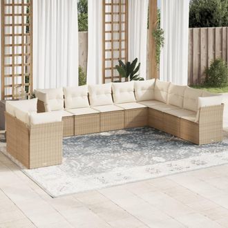 vidaXL Juego De Sof&aacute;s Jard&iacute;n Con Cojines Beige 10 Pzas Rat&aacute;n Sint&eacute;tico Vidaxl