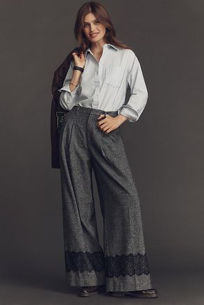 Maeve The Avery Pleated Wide-Leg Tweed Lace Trousers by Maeve Pants