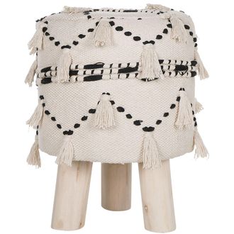 Beliani Beliani - Reposapi&eacute;s Beige Con Negro Decorativo Punto De Algod&oacute;n Patas De Madera Borlas Decorativas Dise&ntilde;o Boho Thondi