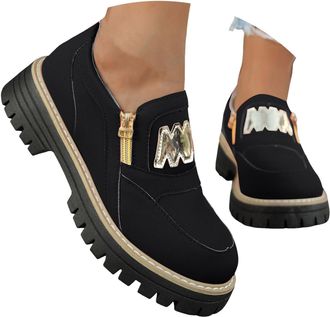 Generic Womens Platform Loafer Fashion Suede Chunky Slip On Dress Loafers Lug Sole Business Casual Work Shoes Loafers for Women Low Heel Zipper Round Toe Non-