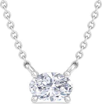 SuperJeweler Oval Shape Lab Grown Diamond Pendant Necklace in 14K White or Yellow Gold - 1/4 to 7 Carat Total Weight - Classic Solitaire Setting for Women
