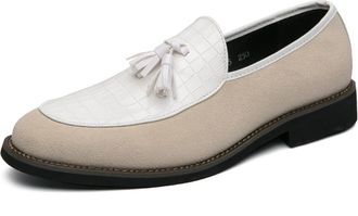 Generic Mens Fashion Loafers Dress Wedding Shoes Loafers for Male Party Shoes (Beige,11.5)