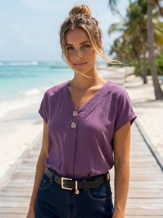 Lascana Schlupfbluse LASCANA, Damen, Gr. 34, lila (violett), Web, Obermaterial: 100% Viskose, unifarben, figurumspielend h&uuml;ftlang, V-Ausschnitt, Blusen Schlup