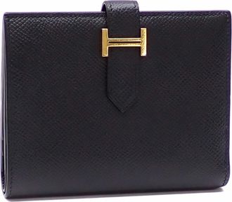 Herm&egrave;s Black Epsom Leather Wallet (Bi-Fold) (Pre-Owned)