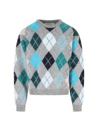 ERL Grey Multicolor Argyle Pattern Knit Sweater