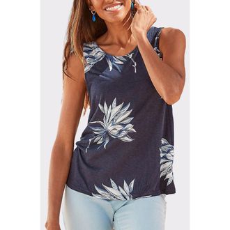 Lascana Sleeveless Tank Top in Dark Blue Multi at Nordstrom, Size 14