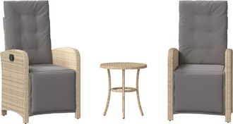 vidaXL Sillas Y Mesita De Jard&iacute;n 3 Piezas Rat&aacute;n Sint&eacute;tico Coj&iacute;n Beige Vidaxl