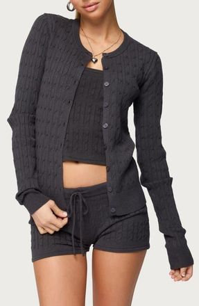 Edikted Nella Cable Cardigan in Dark-Gray at Nordstrom, Size X-Small
