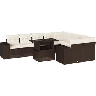 vidaXL Set De Sof&aacute;s De Jard&iacute;n 10 Pzas Y Cojines Rat&aacute;n Sint&eacute;tico Marr&oacute;n Vidaxl