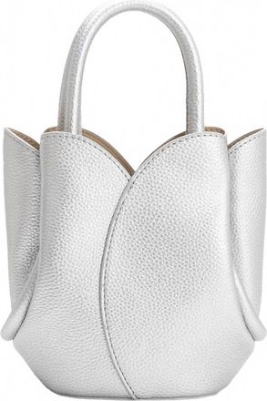 Melie Bianco Tulip Mini Recycled Vegan Leather Top Handle Bag In Metallic Silver