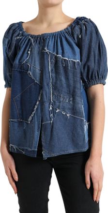 Dolce & Gabbana Womens Denim Patchwork Top Tsh84269 - Blue Cotton - Size EU 40 (Womens)