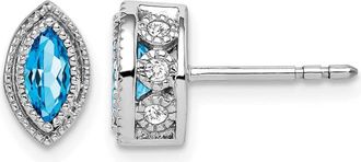 Diamond2Deal 14k White Gold Marquise Blue Topaz and Diamond Stud Earrings