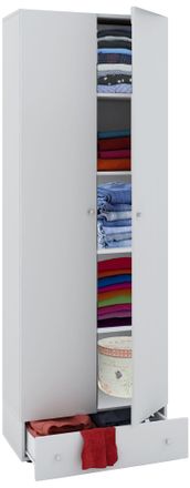 ebuy24 Vcm Armario De Madera 5 Compartimentos Con Caj&oacute;n 2 Puertas Giratorias Dimensiones Aprox. An. 70 X Al. 196 X P. 40 Cm - Vandol S (blanco)