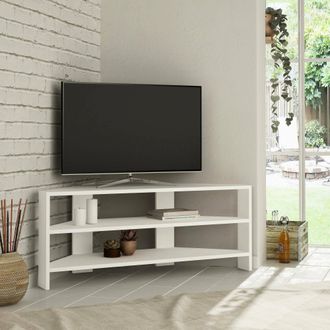 Dmora Mueble Para Tv Naypyidaw, 3 Estantes, 3 Compartimentos, Soporta 15 Kg, 110x36x45h Cm Blanco