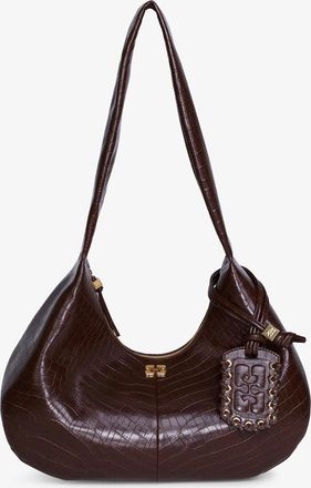 Ganni Brown Croco Medium Hobo Bag