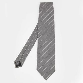 Emporio Armani Grey Striped Silk Tie