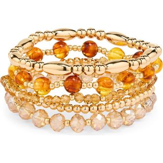 Nordstrom Rack Assorted 5-Pack Stretch Bracelets in Brown- Gold at Nordstrom Rack