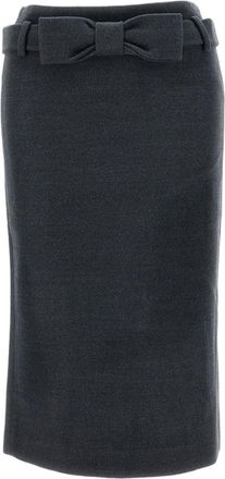 Shushu/Tong Grey Bow Trimmed High-Rise Wool Pencil Skirt