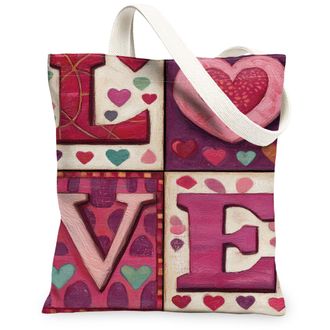 Generic Love Heart Canvas Tote Bags, Cute Heart Pattern Reusable Grocery Bags, Spring Vintage Chic Lightweight Washable Shoulder St, Peach, 13x15 Inch