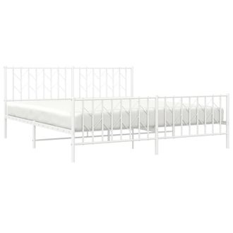 Berkfield Home Metal Bed Frame without Mattress with Footboard&not;White 183x213cm in White | Size: 183x213 cm