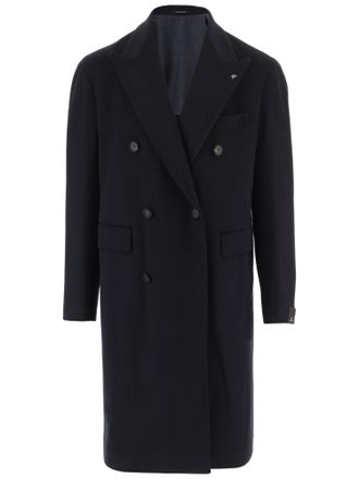 Tagliatore Dark Blue Tailored Double-Breasted Virgin Wool Coat