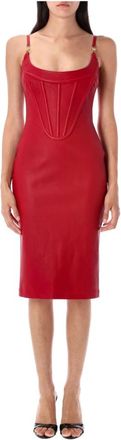 Versace Kleedjes, Dames, Rood, S, Leer, Rode Leren Korset Jurk Aw 25