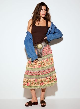 Icone Womens Floral tapestry flared skirt