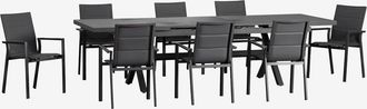 Sklum Set De Mesa Extensible Rectangular 240-300x100 Cm Y 8 Sillas De Jard&iacute;n Apilables Con Reposabrazos En Aluminio Karena Sklum