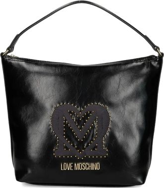 Love Moschino Borsa a spalla con placca logo e borchie - Nero