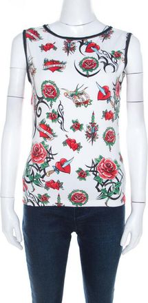 Escada White True Love Print Cotton Sleeveless Top