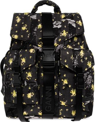 Ganni Backpacks, female, Gray, Size: ONE SIZE Floral Motif Backpack
