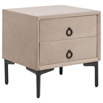 Beliani Beliani - Mesita De Noche 2 Cajones 44 X 38 Cm Patas Negras De Metal Terciopelo Gris Pardo Sezanne