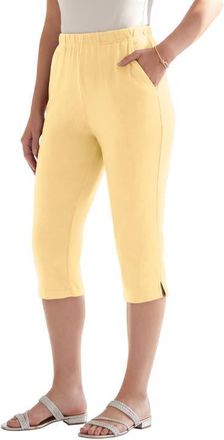 Roaman's Plus Size Soft Knit Relaxed Pull On Capri Pant in Banana at Nordstrom, Size 1X