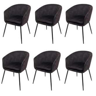 Hhg Hhg - Juego De 6 Silla De Comedor 074, Silla De Cocina Silla Tapizada, Tela/textil (340g/m&sup2;) Metal, Gris Oscuro