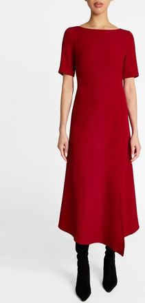 Santorelli Inez Short Sleeve Midi A Line Dress in Soft Stretch Crepe in Scarlet at Nordstrom, Size 4