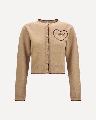 Chlo&eacute; Fitted logo Cardigan in wool and cashmere Female S