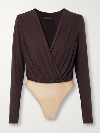 Sergio Hudson Body In Jersey Di Viscosa Di Bamb&ugrave; Stretch E Tulle - Marrone
