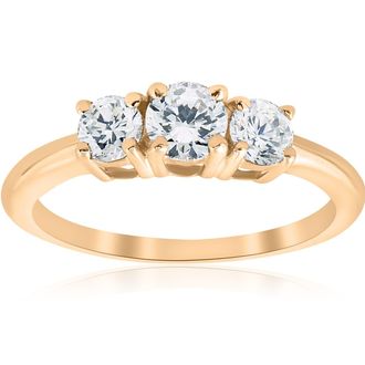 Pompeii3 1ct 3 Stone Diamond Engagement Round Cut Ring 10k Yellow Gold