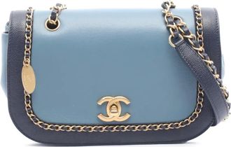 Chanel Borsa a spalla Lovely Chains CC in pelle Caviar e pelle di agnello con battente 2019 - Blu