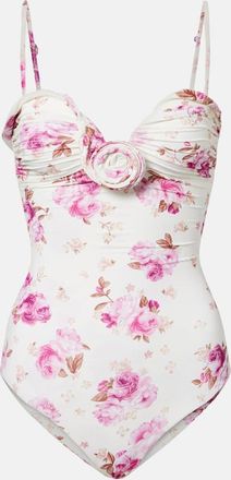 Magda Butrym Floral-appliqu&eacute; ruched swimsuit