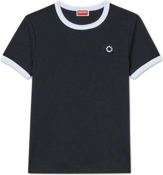 Kenzo Tops, Dames, Zwart, S, Katoen, Boke Flower 2.0 Geborduurd T-shirt