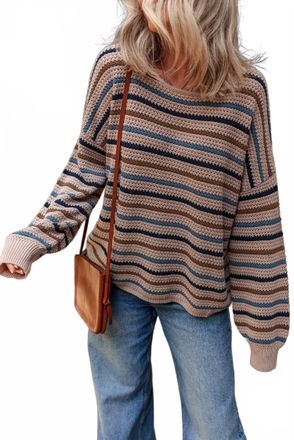 Nobrand Striped Knitted Drop Shoulder Crew Neck Sweater In Multicolor