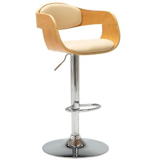 vidaXL Taburete De Cocina De Madera Curvada Y Cuero Sint&eacute;tico Crema Vidaxl